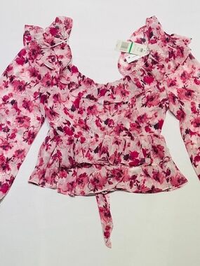 Robert Rodriguez Pink Floral Ruffle Peplum Blouse